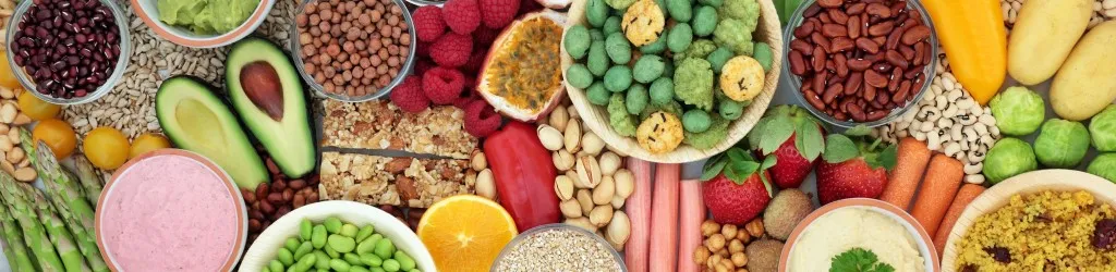 Overhead shot of different fruits and vegetables